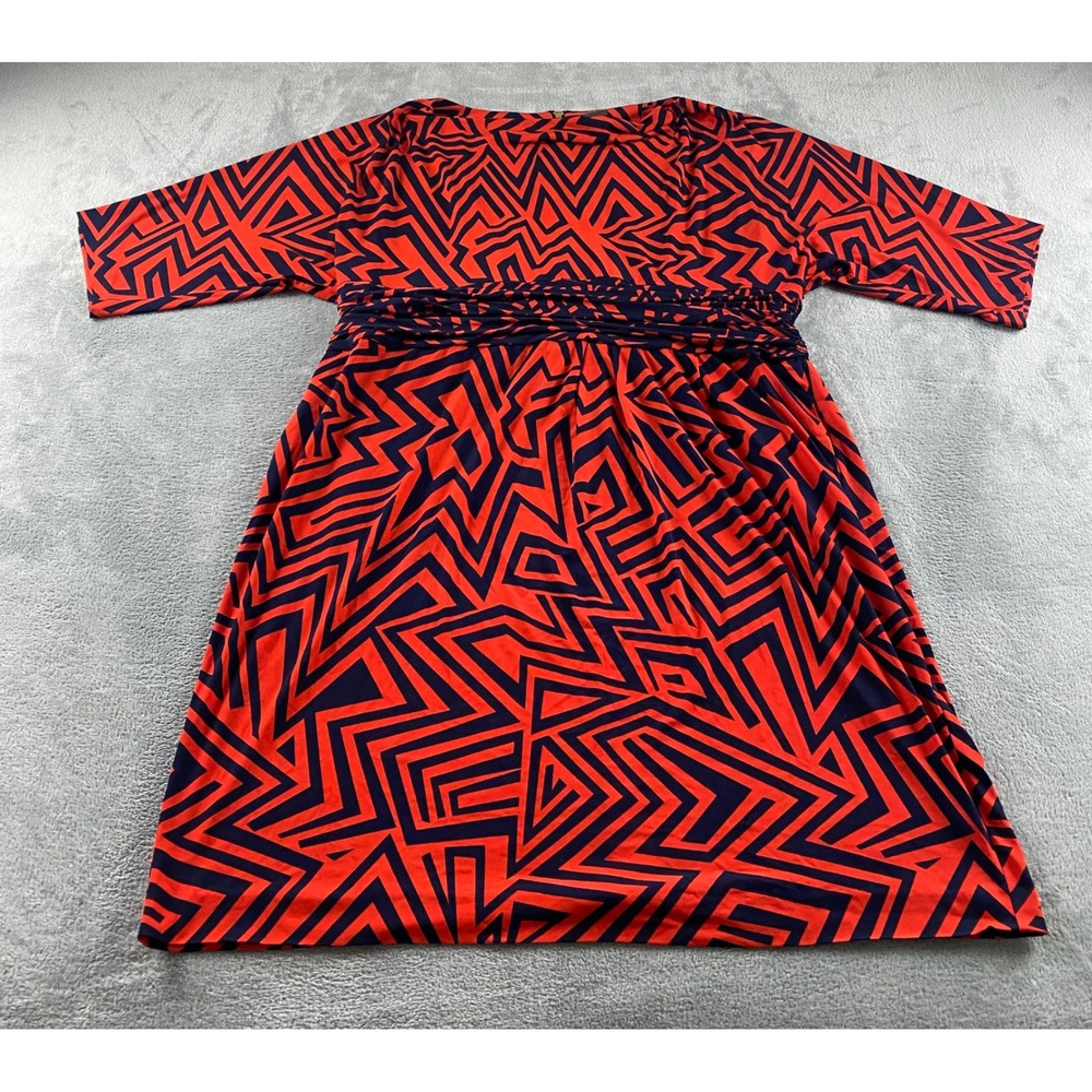 Taylor Woman Red Navy Blue Geometric Zigzag Empire Waist Dress 24W